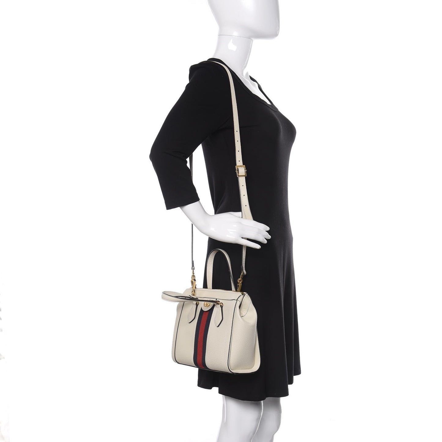 Textured Calfskin Web Small Ophidia Tote Bag Mystic White