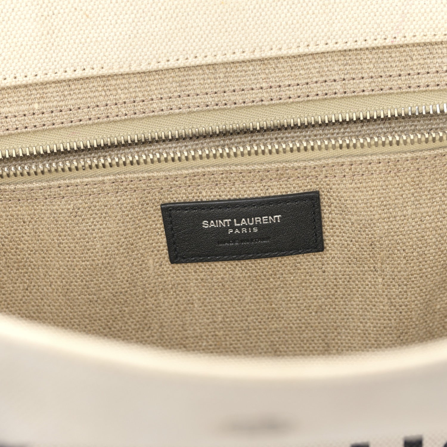 Saint Laurent Linen Calfskin Small Rive Gauche Tote Greggio Natural 6 of 8