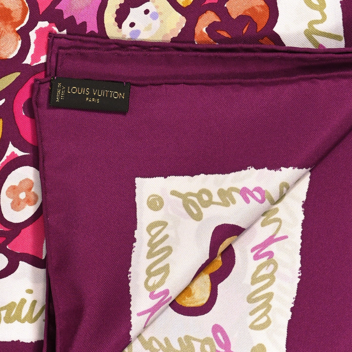 Silk Floral Print Square Scarf Purple