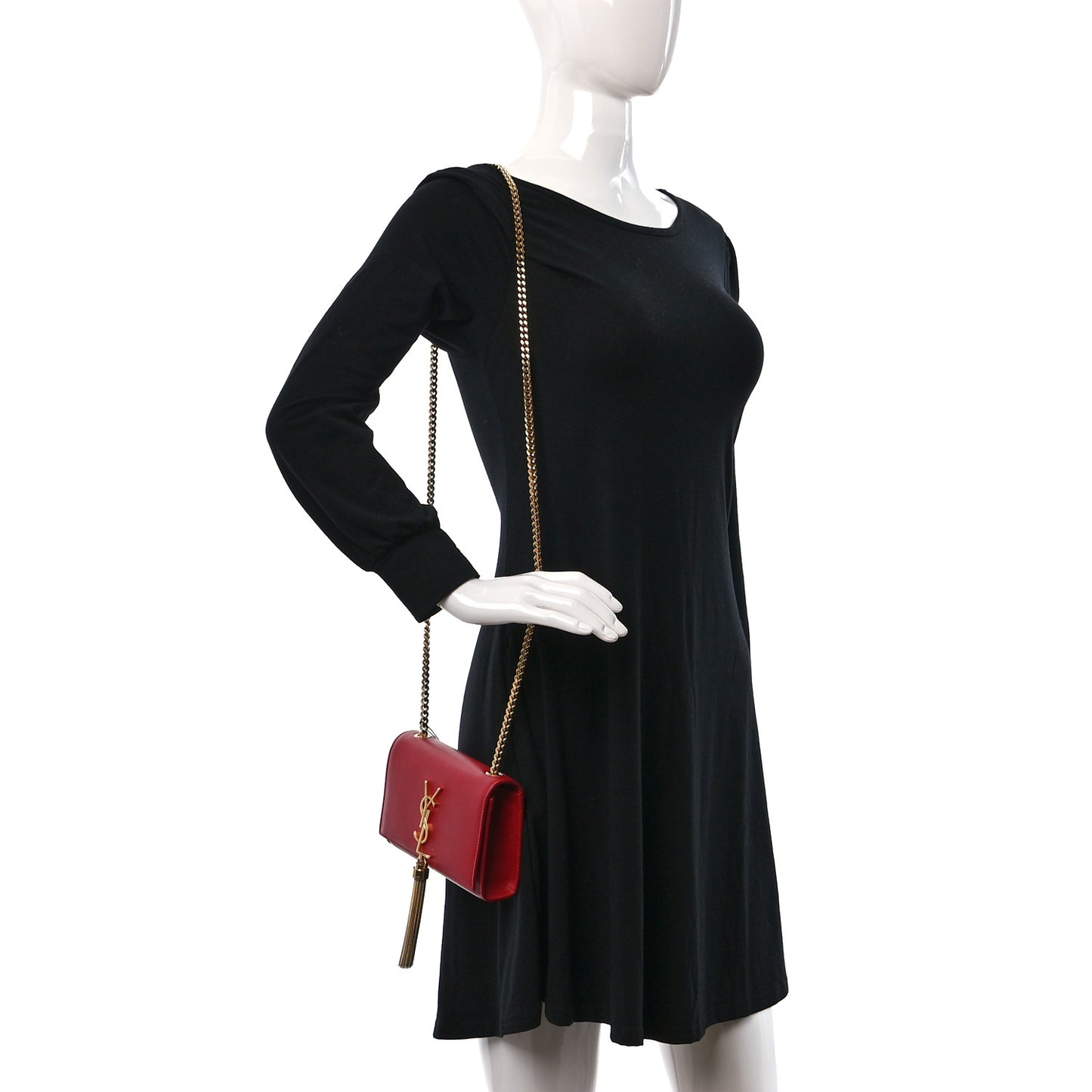 Calfskin Small Classic Monogram Kate Tassel Satchel Red
