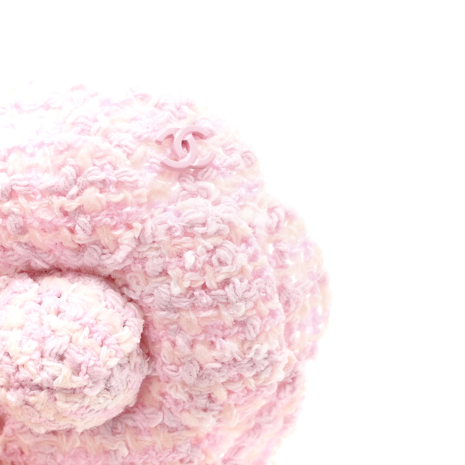 Chanel Tweed Camellia Brooch Pink White 3 of 3