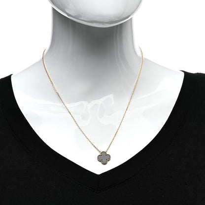 Van Cleef & Arpels 18K Yellow Gold Black Onyx Vintage Alhambra Pendant Necklace 2 of 5