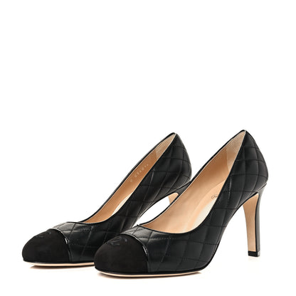 Chanel Lambskin Suede Quilted Cap Toe Pumps 38 Black 3 of 8