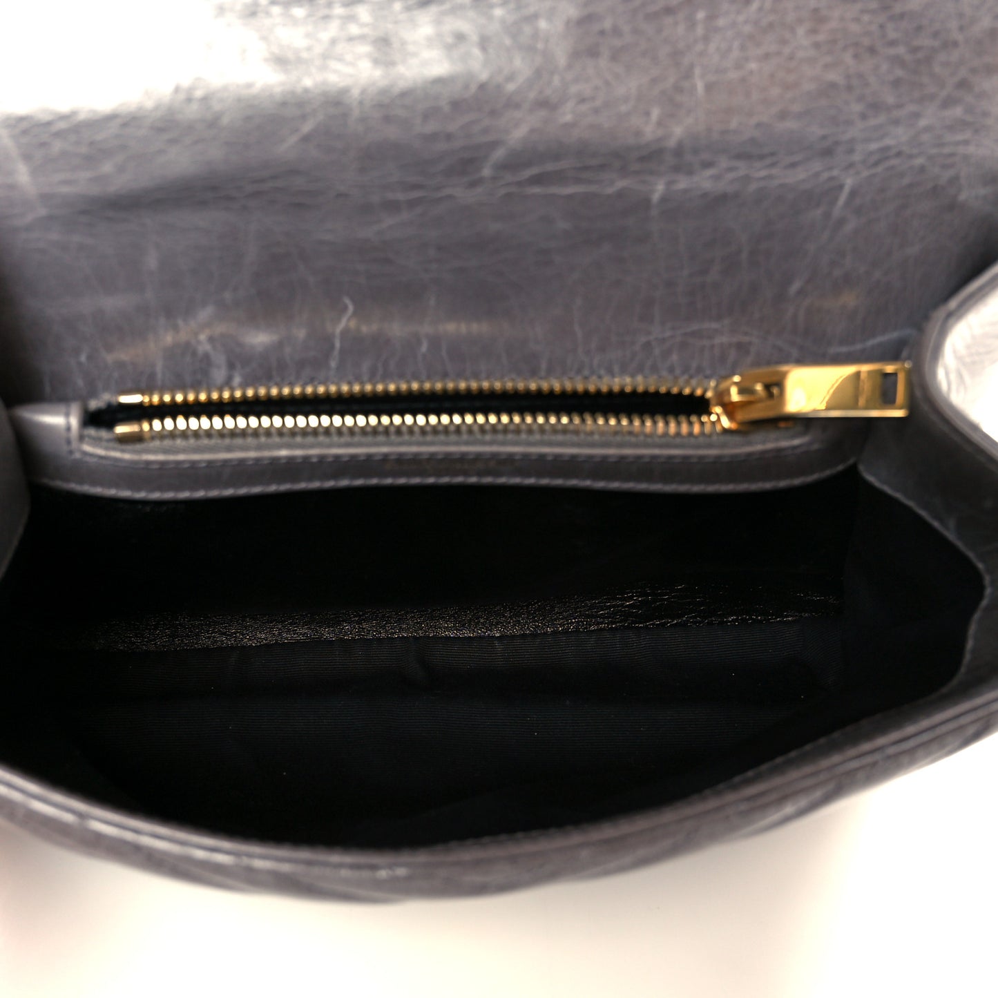 Waxed Calfskin Matelasse Chevron Medium Monogram College Bag Fog Gray