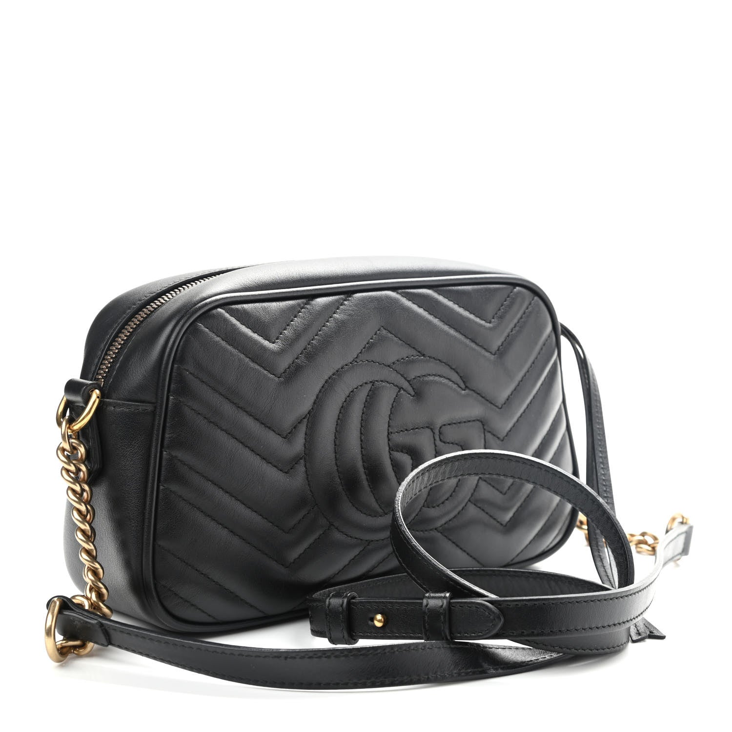 Gucci Calfskin Matelasse Small GG Marmont Chain Shoulder Bag Black 3 of 9