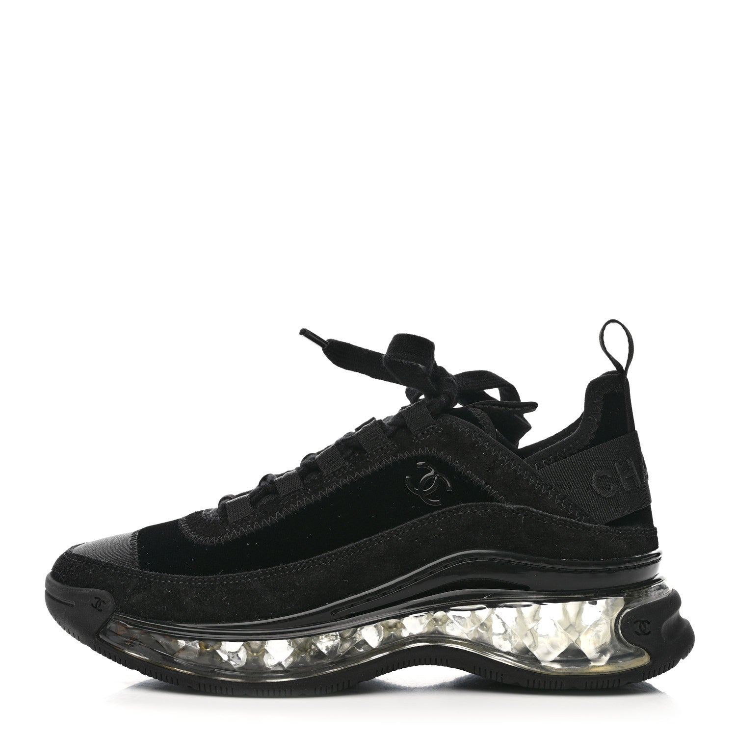 Chanel Suede Calfskin Velvet Grosgrain CC Sneakers 35.5 Black 1 of 9