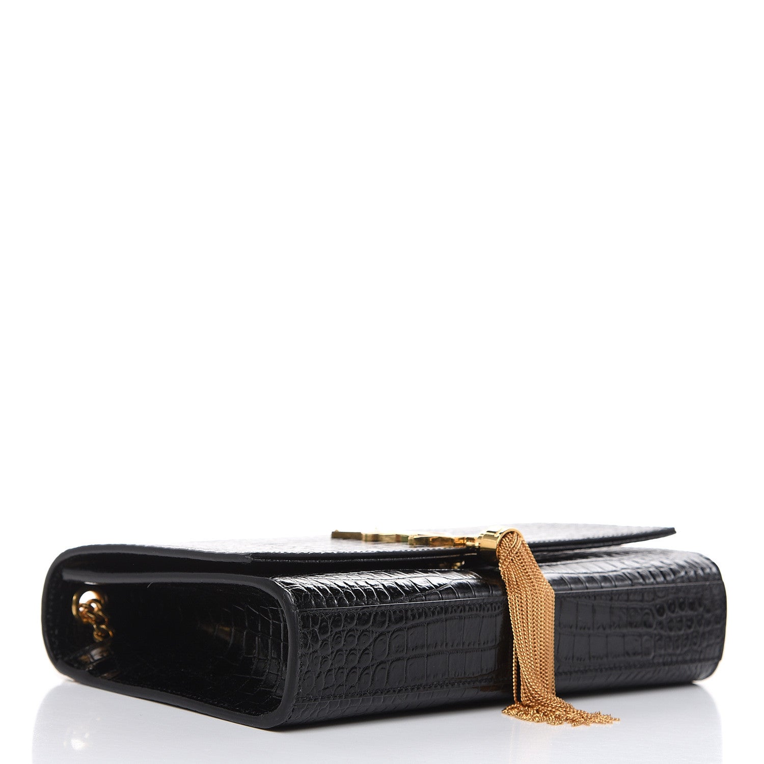Saint Laurent Calfskin Crocodile Embossed Medium Classic Monogram Kate Tassel Satchel Black 4 of 10