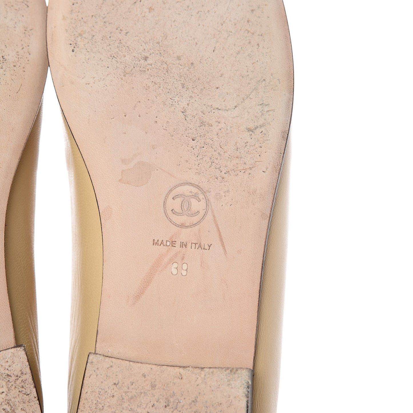 Lambskin Cap Toe CC Ballerina Flats 39 Beige Black