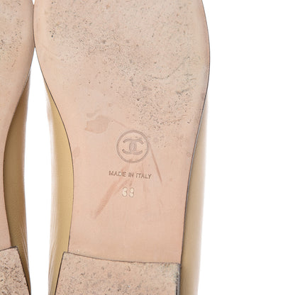 Chanel Lambskin Cap Toe CC Ballerina Flats 39 Beige Black 8 of 12
