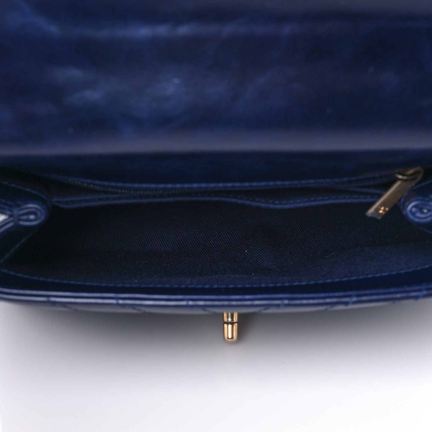 Aged Calfskin Chevron Quilted Small Coco Handle Flap Navy