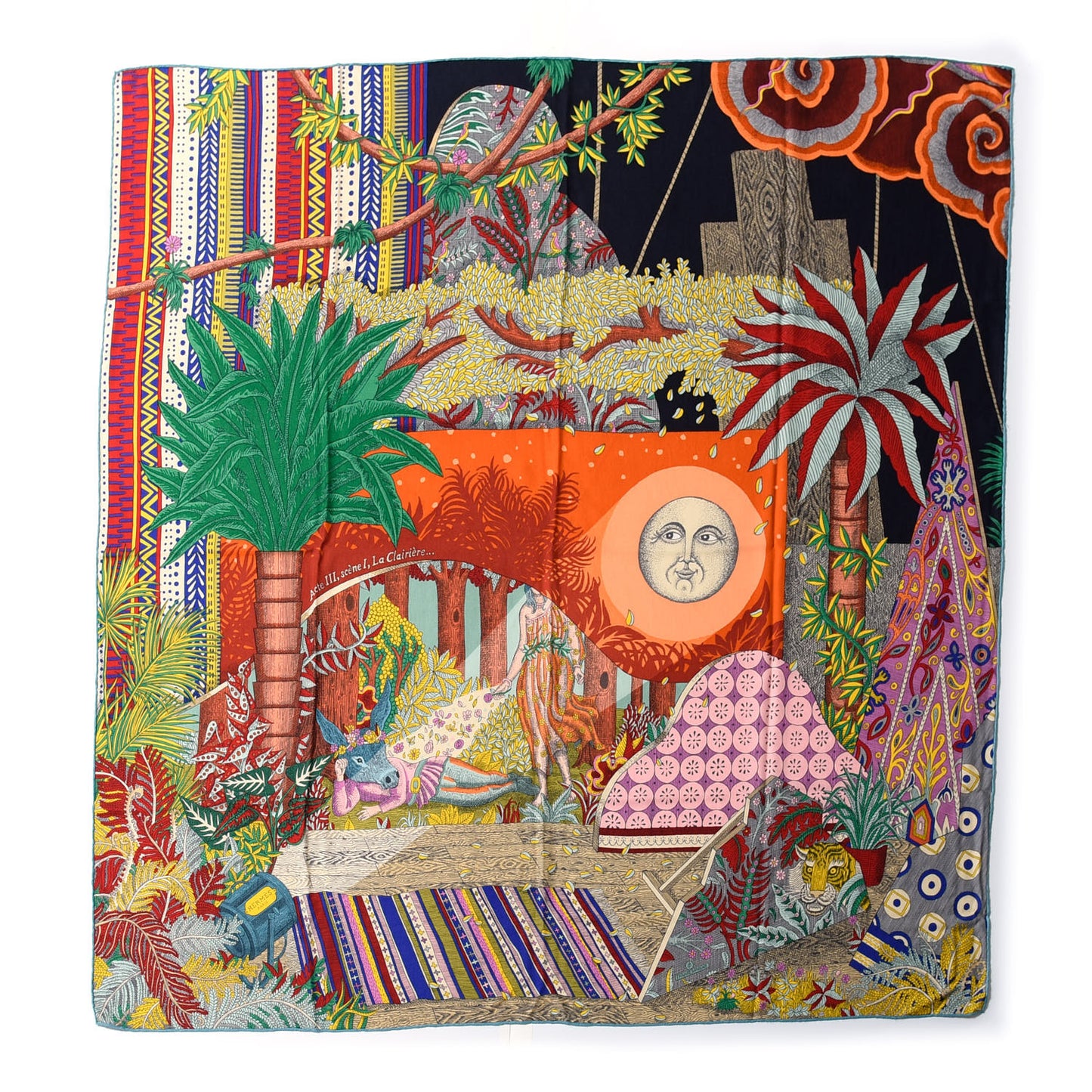 Cashmere Silk Acte III Scene I La Clairiere Shawl 140 Orange Vert Multicolore