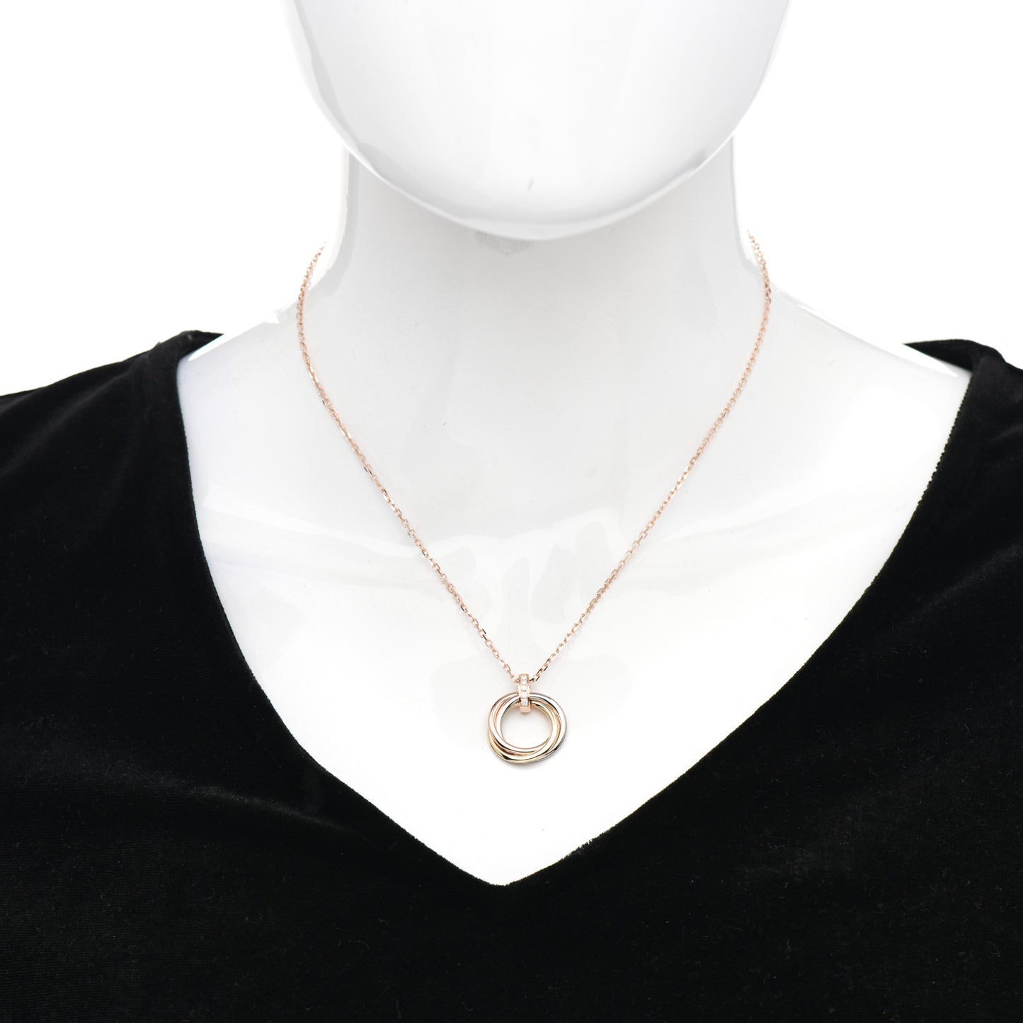 18K Pink White Yellow Gold Diamond Trinity Pendant Necklace