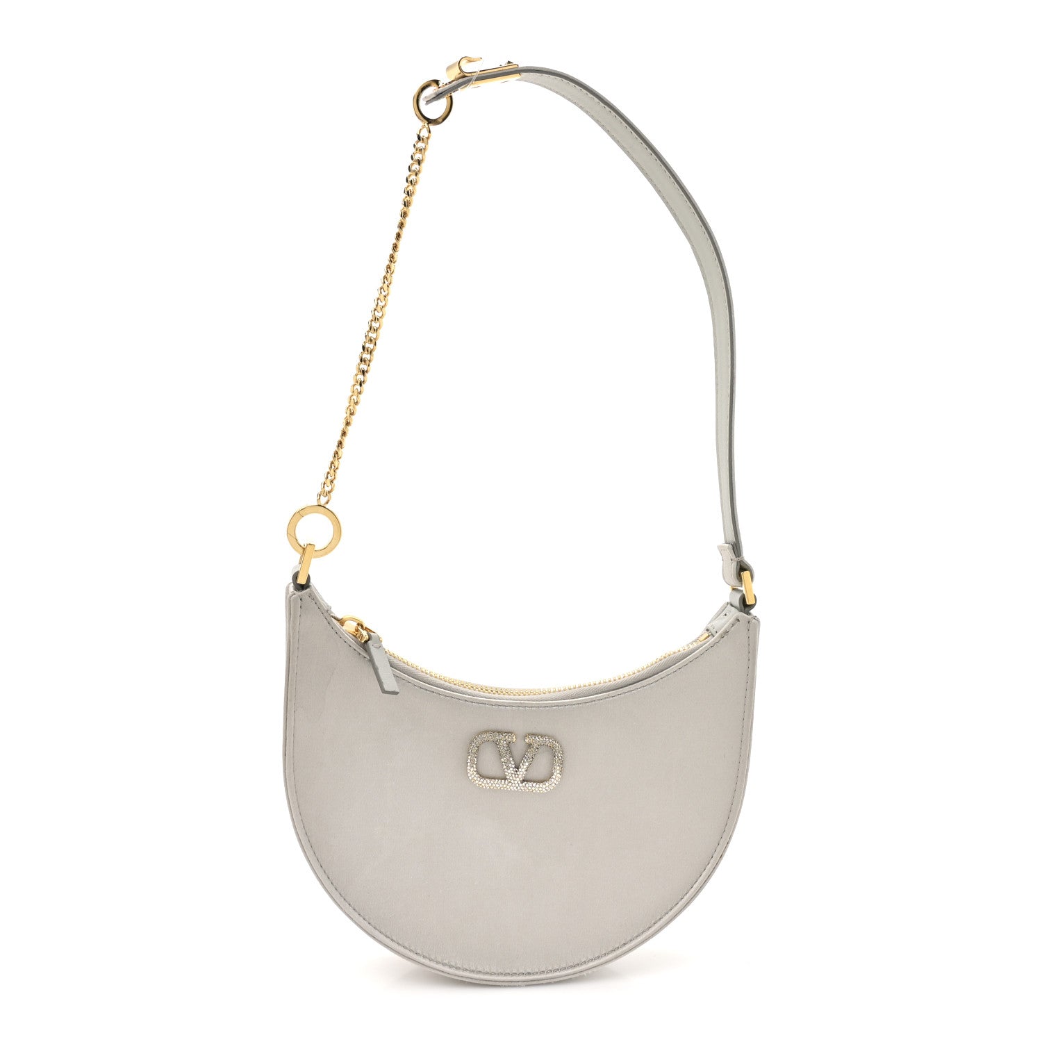 Valentino Garavani Satin Mini Crystal Vlogo Hobo Bag Silver 1 of 9