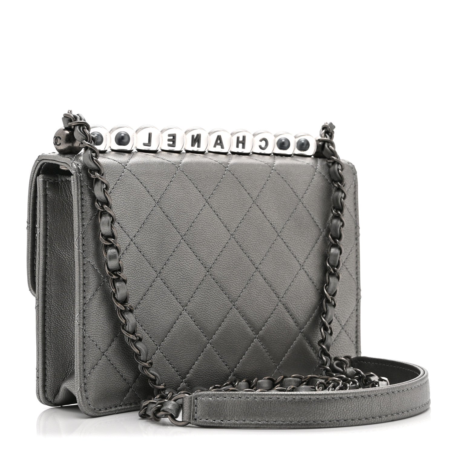 Chanel Metallic Goatskin Quilted Small Chic Pearls Flap Silver 3 of 10