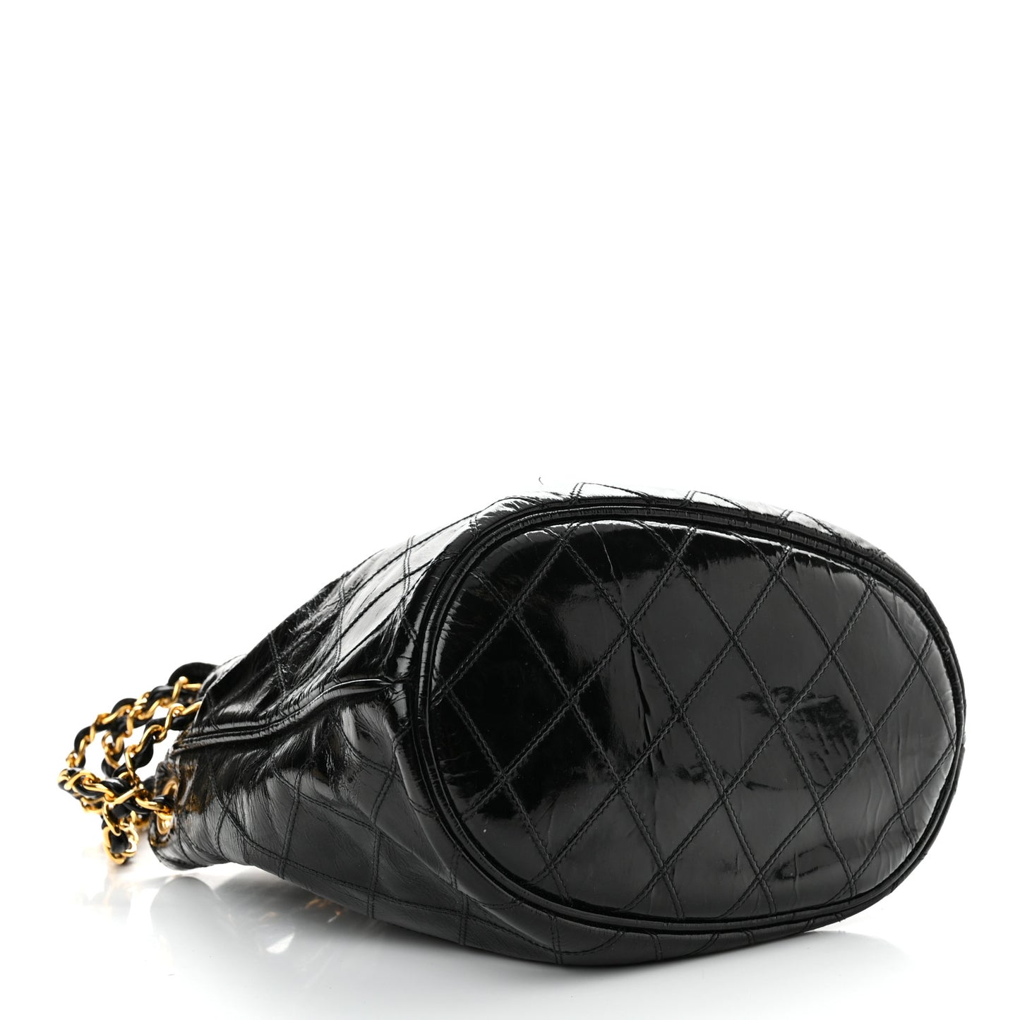 Patent Stitched Drawstring Shoulder Bag Black