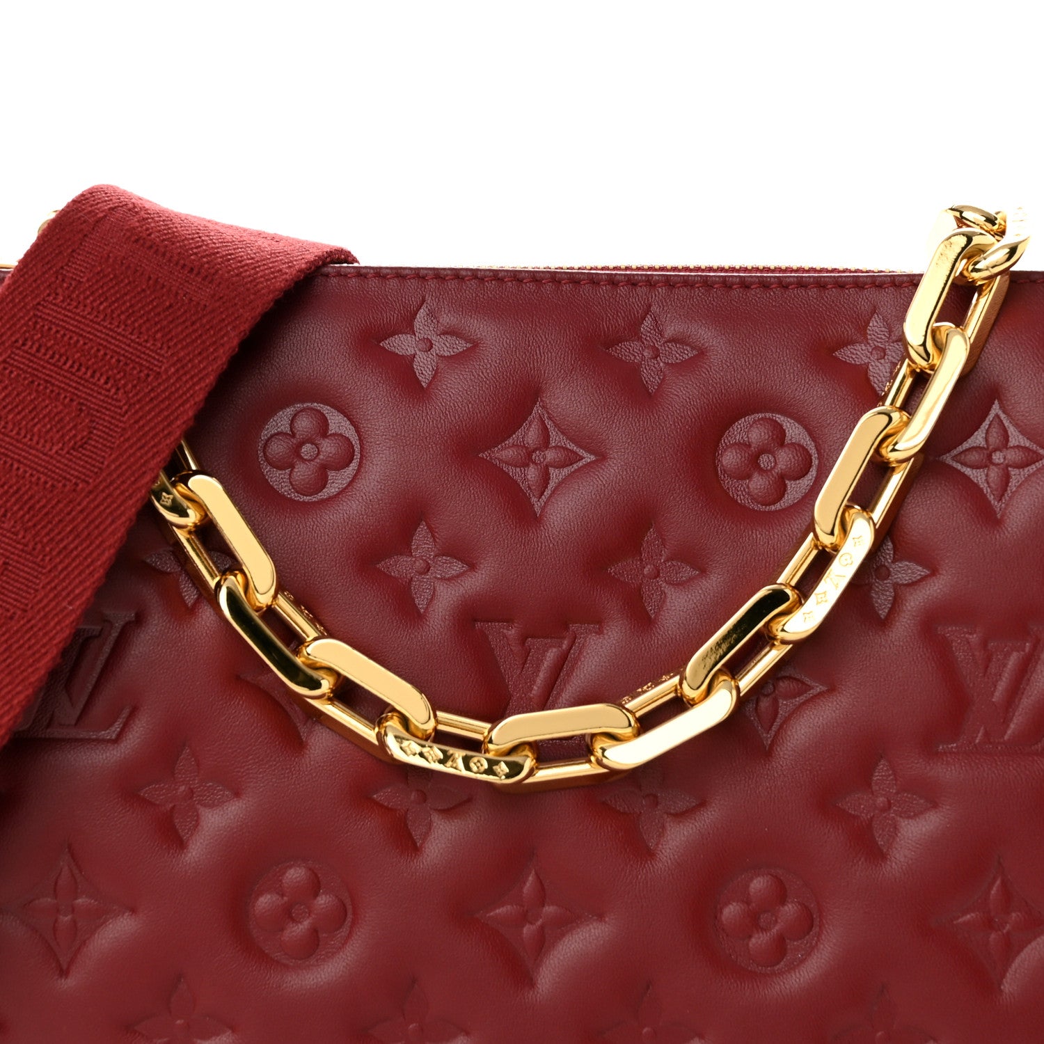 Louis Vuitton Lambskin Embossed Monogram Coussin PM Wine 7 of 9