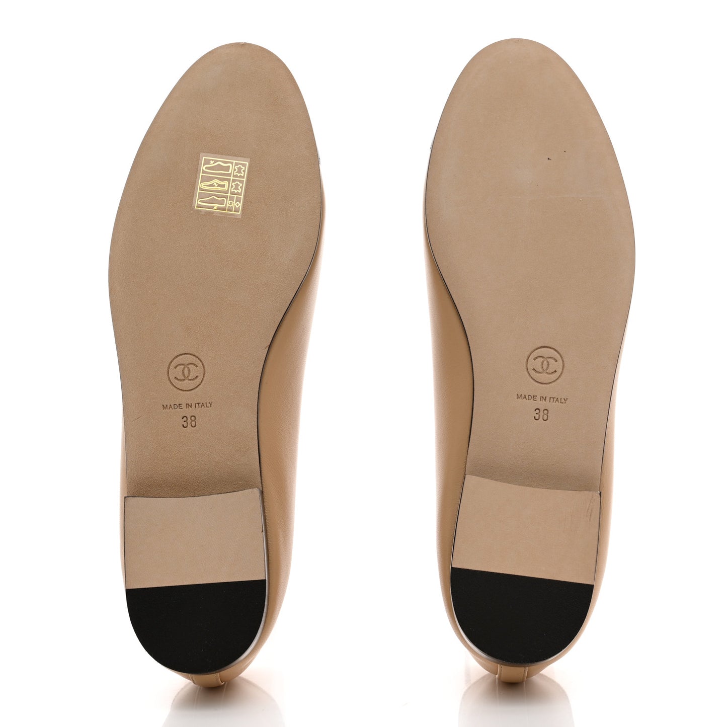 Lambskin Cap Toe CC Ballerina Flats 38 Beige Black