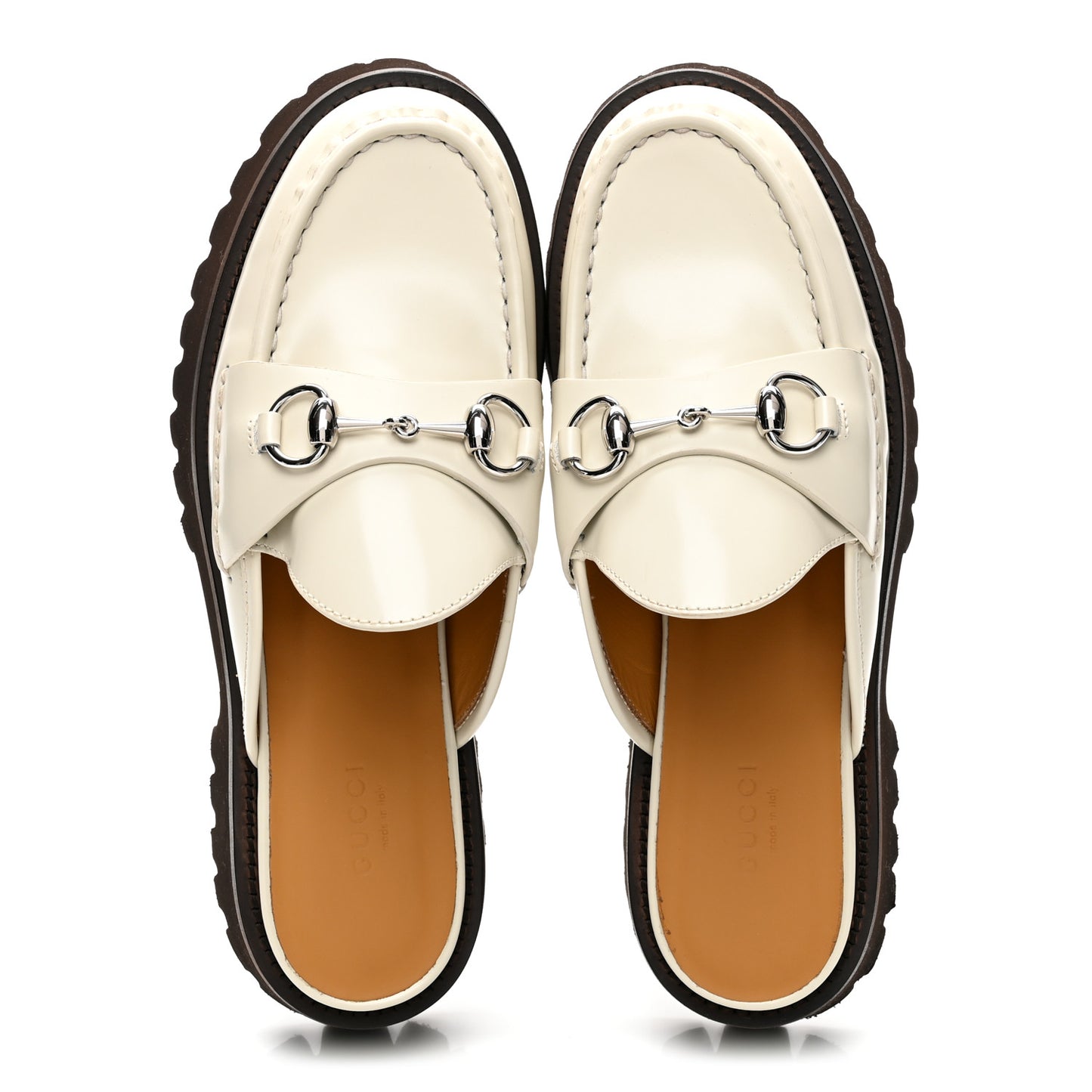Cordovan Lux Horsebit Platform Mules 38 Mystic White
