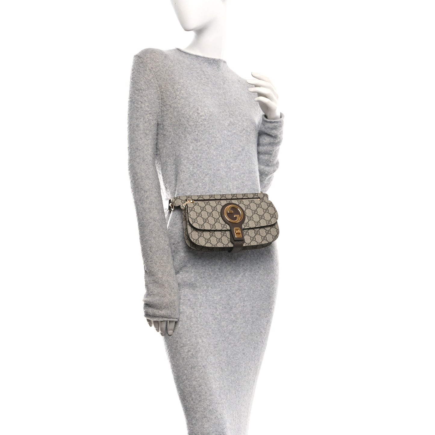 GG Supreme Monogram Textured Dollar Calfskin Blondie Belt Bag Beige Ebony New Acero