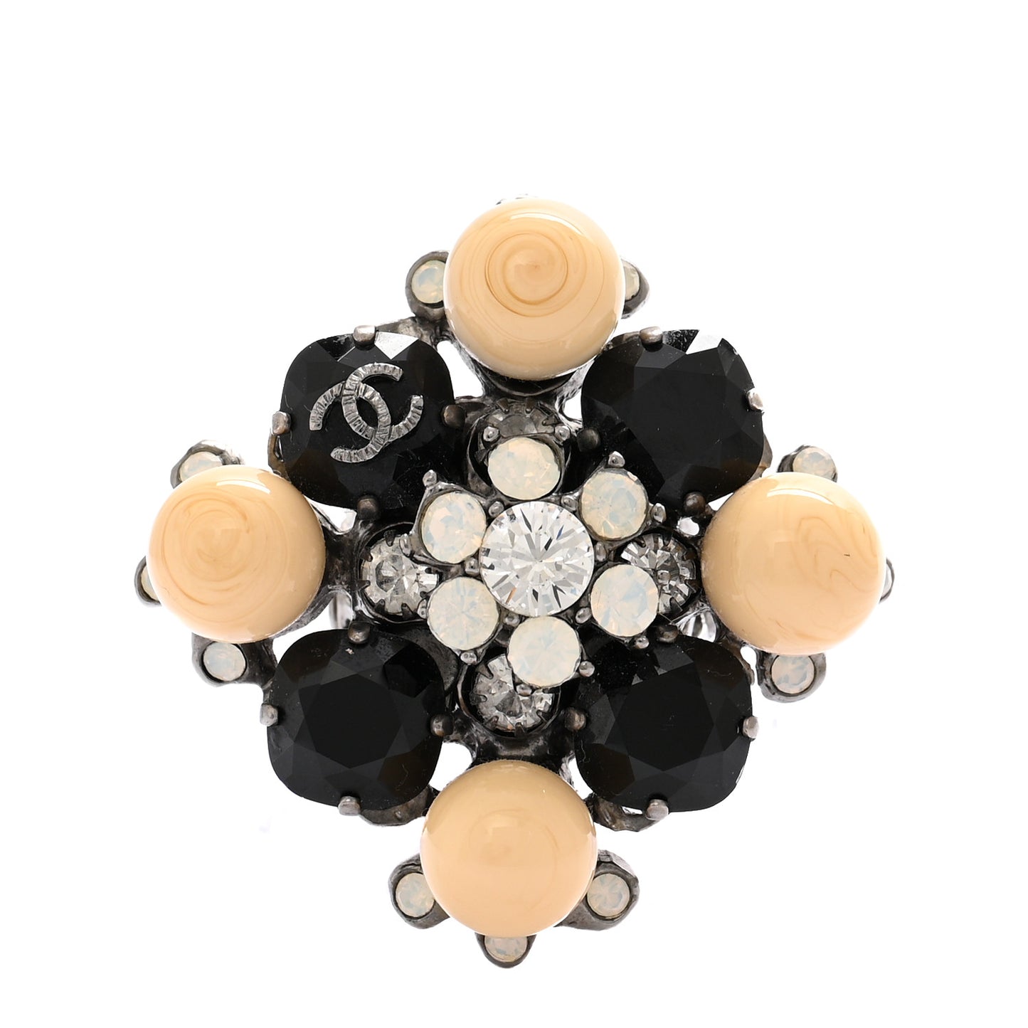 Baguette Crystal Beaded CC Ring Black Silver