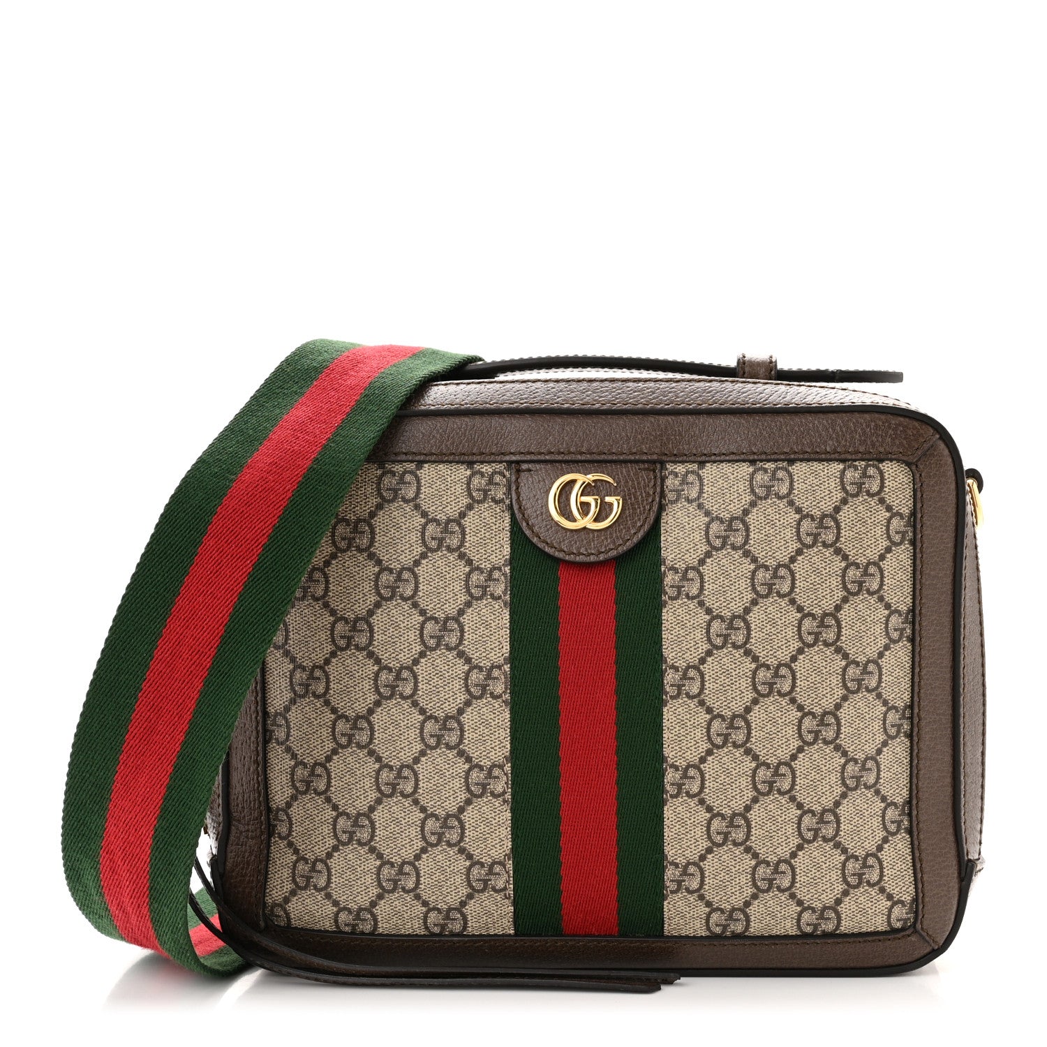 Gucci GG Supreme Monogram Web Small Ophidia Top Handle Shoulder Bag Brown 1 of 12