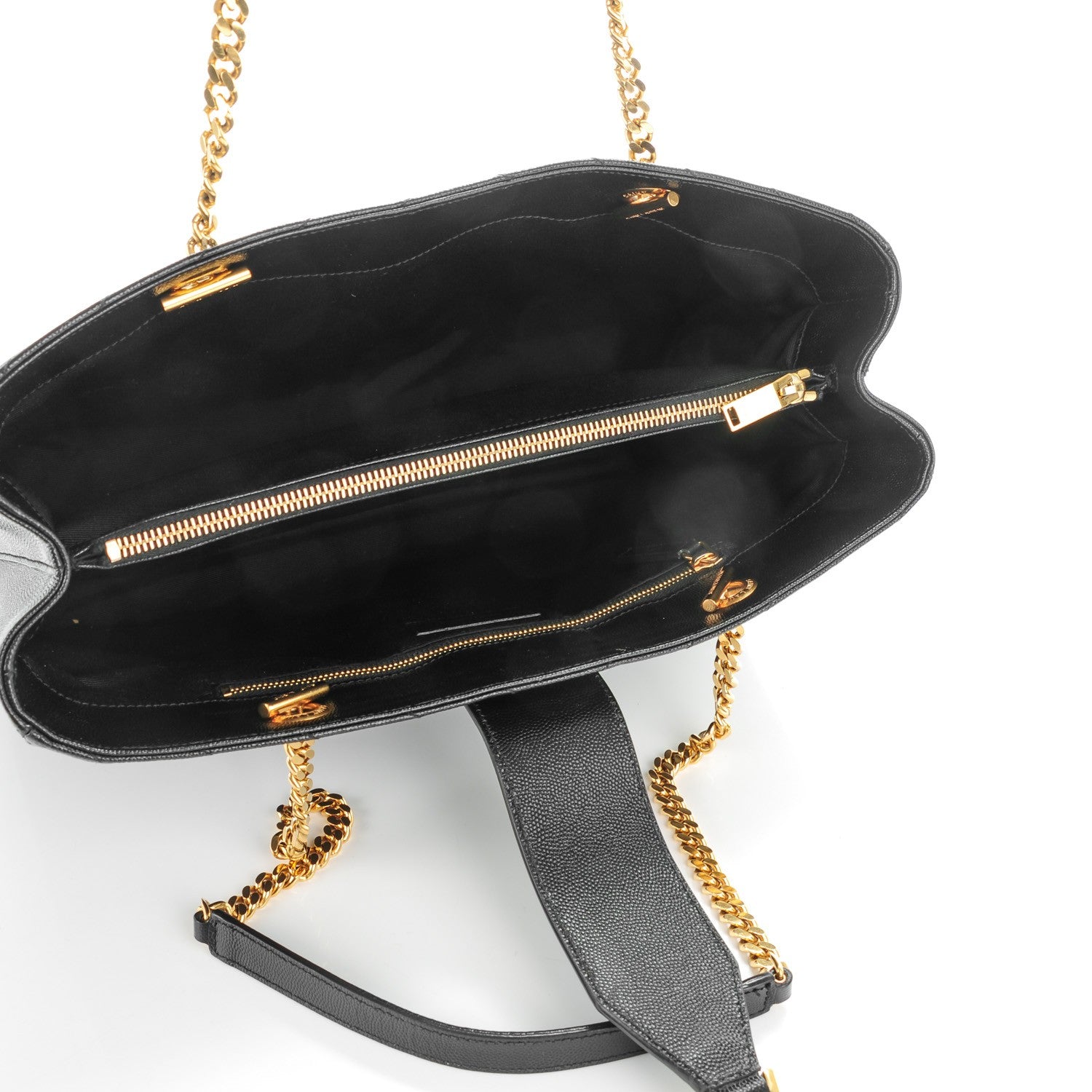 Saint Laurent Grain De Poudre Matelasse Chevron Monogram Shopping Bag Black 5 of 8