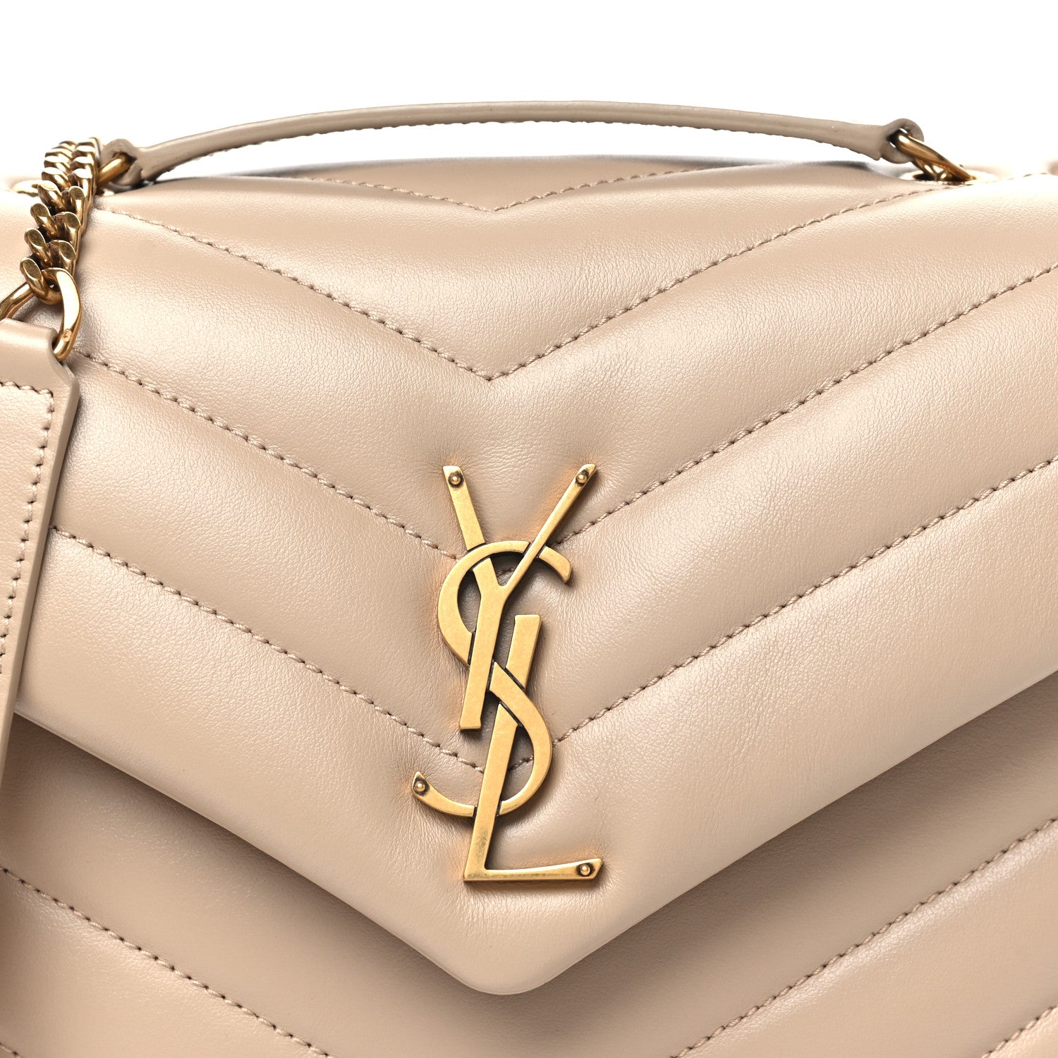 Saint Laurent Calfskin Y Quilted Monogram Small Loulou Chain Satchel Dark Beige 8 of 10