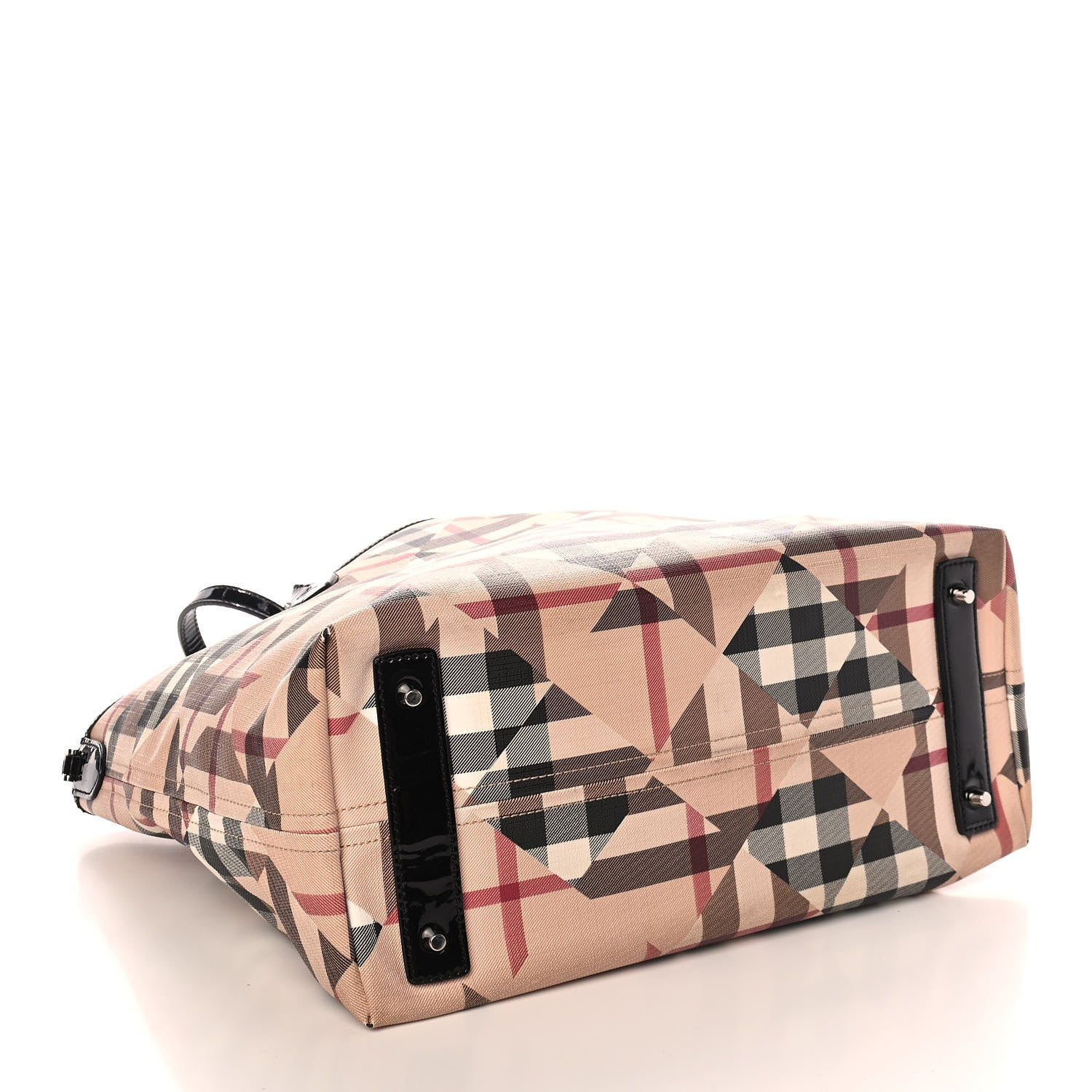 Burberry Patent Trim Patchwork Check Tote Black 4 of 14