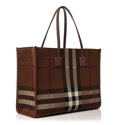 Burberry Medium Check Jacquard Pocket Tote Dark Birch Brown 2 of 9