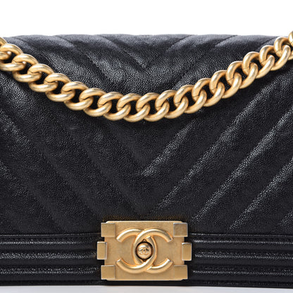Chanel Caviar Chevron Quilted Medium Boy Flap Black 10 of 11