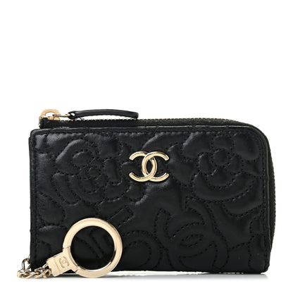 Chanel Lambskin Camellia Embossed Key Holder Case Black 1 of 9