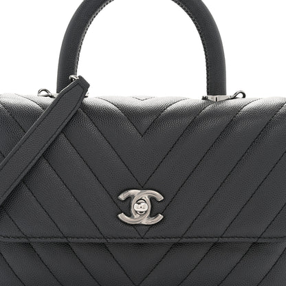 Chanel Caviar Chevron Quilted Mini Coco Handle Flap Dark Grey 8 of 10