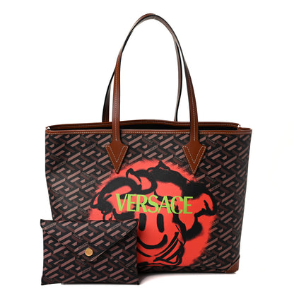 Versace Coated Canvas Calfskin La Greca Medusa Signature Shopper Tote Bag Tan Caramel 1 of 7