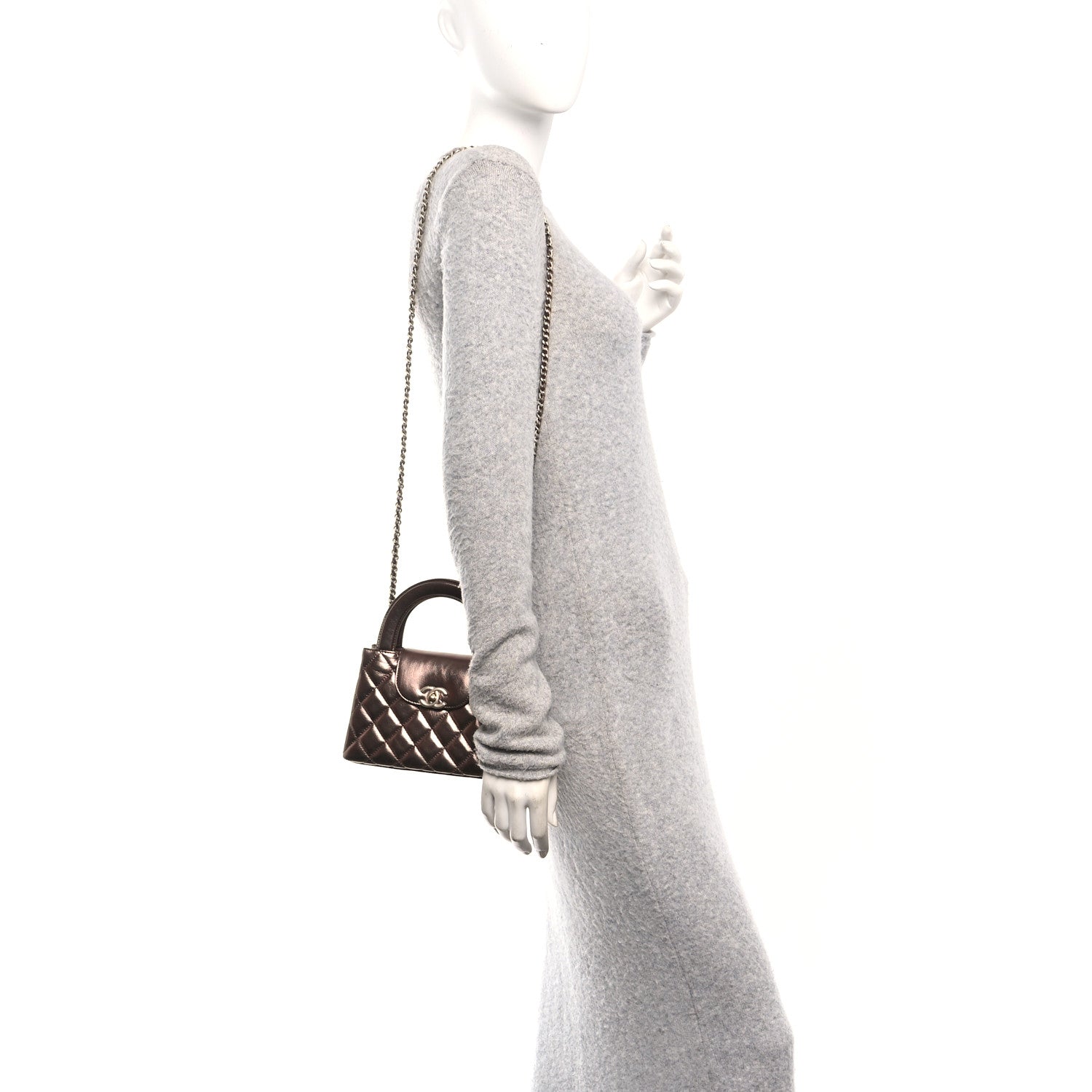 Chanel Metallic Aged Calfskin Quilted Nano Kelly Shopper Bronze 2 of 11