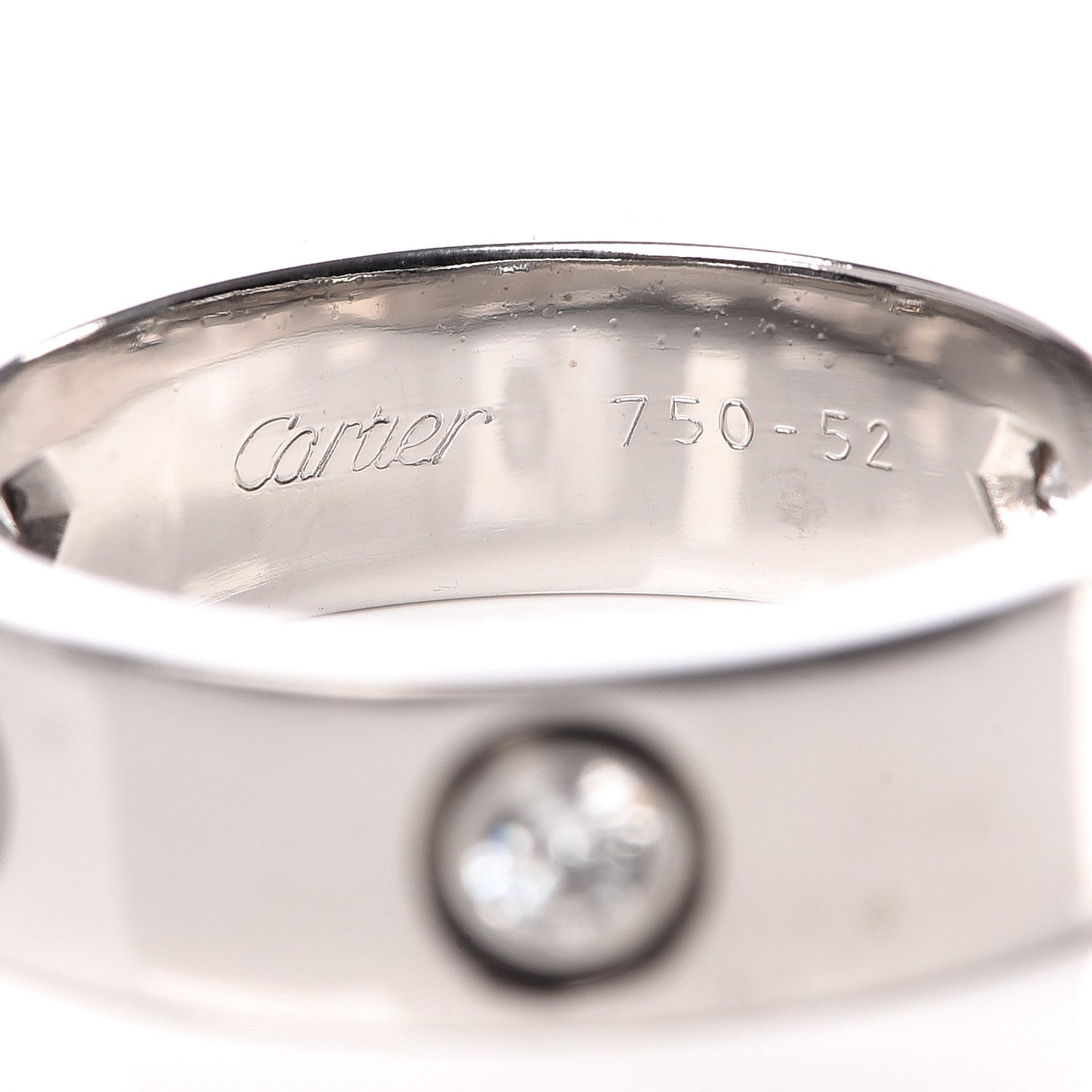 18K White Gold 3 Diamond 5.5mm LOVE Ring 52 6