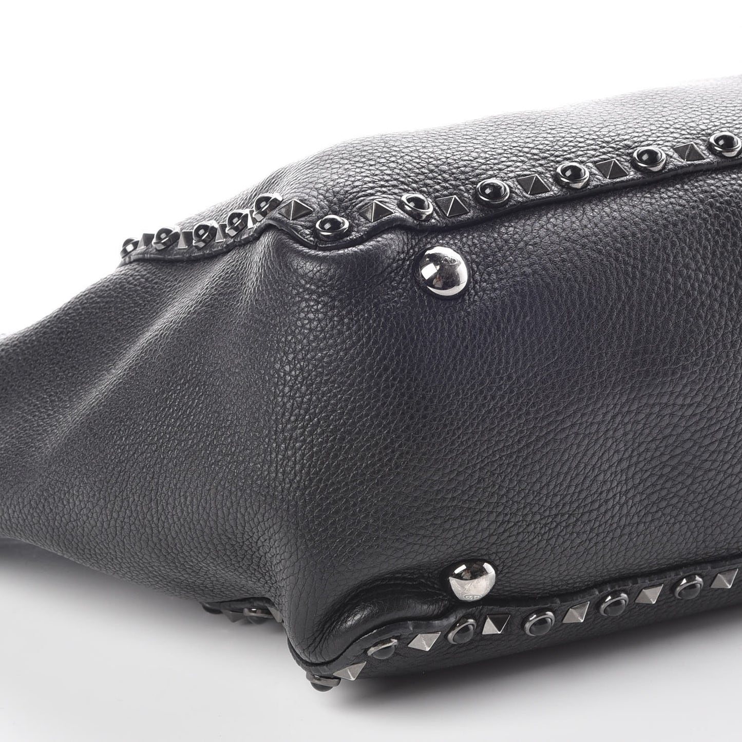 Grained Calfskin Onyx Medium Rockstud Rolling Tote Black