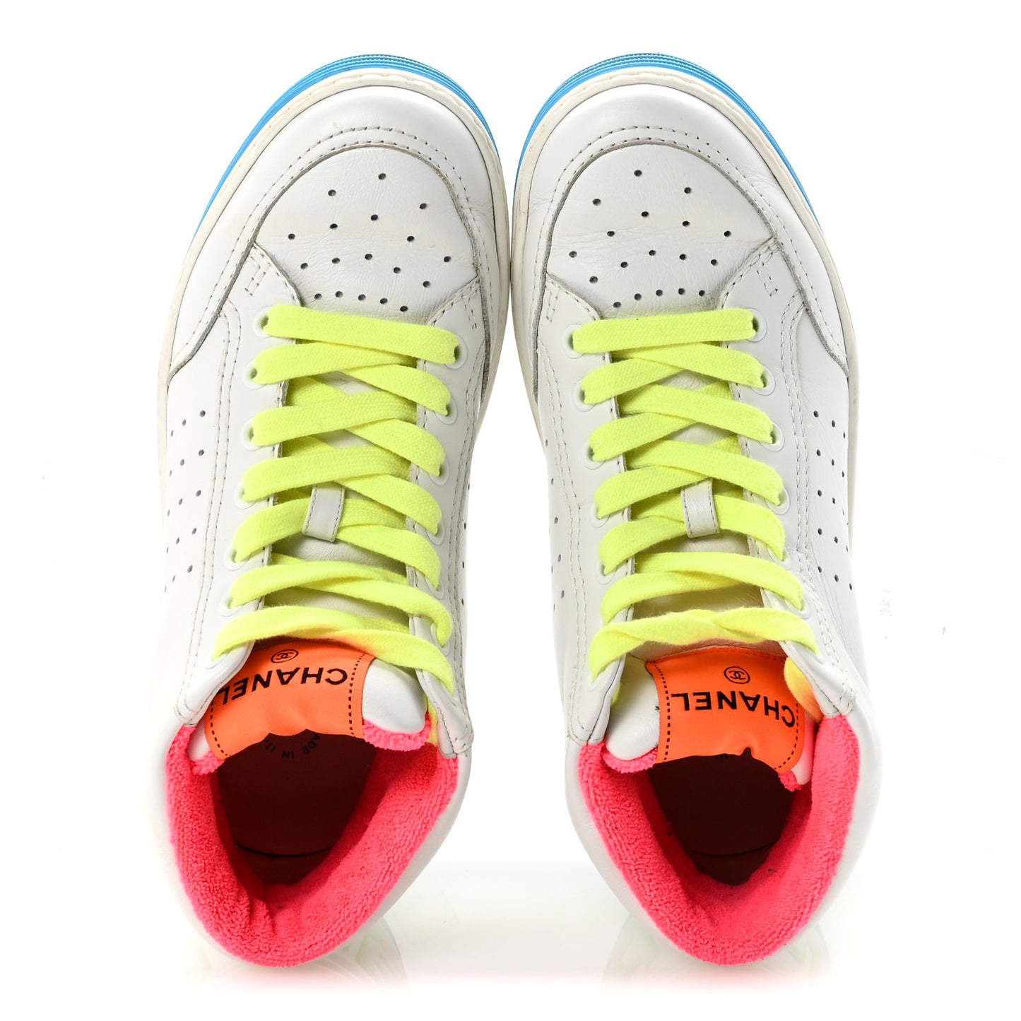 Calfskin Womens Logo High Top Sneakers 36 White Multicolor