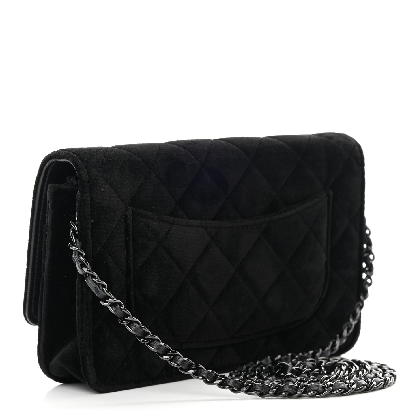 Velvet Quilted Wallet On Chain WOC Black