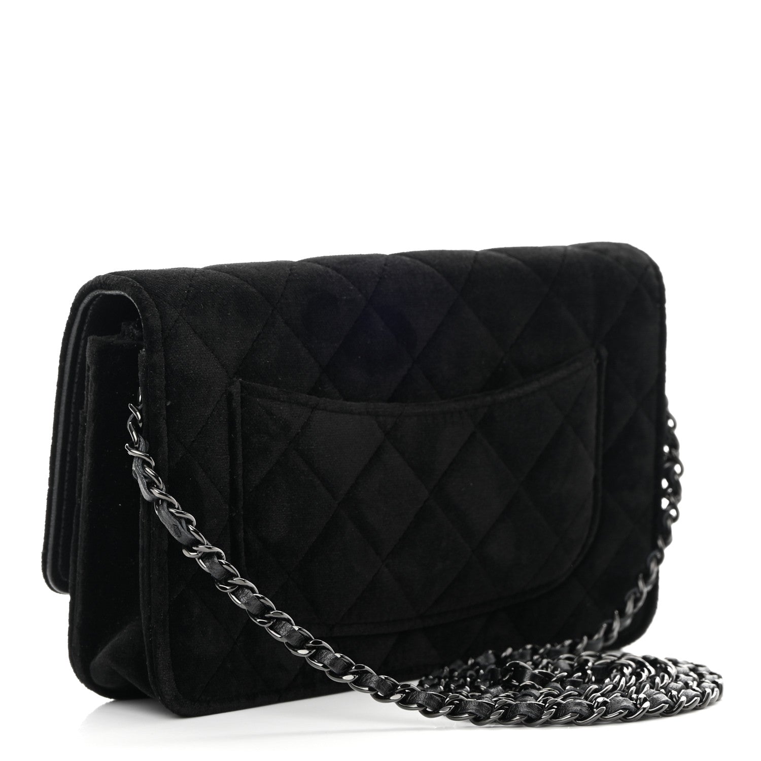 Chanel Velvet Quilted Wallet On Chain WOC Black 2 of 11