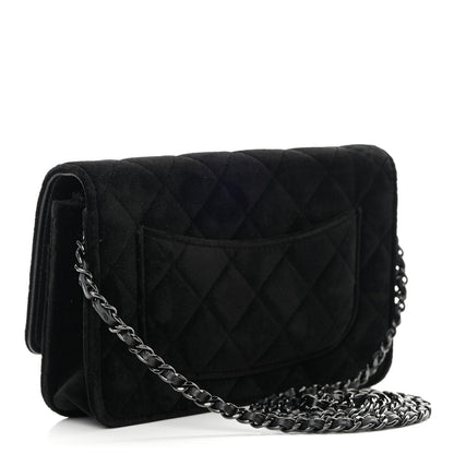 Chanel Velvet Quilted Wallet On Chain WOC Black 2 of 11