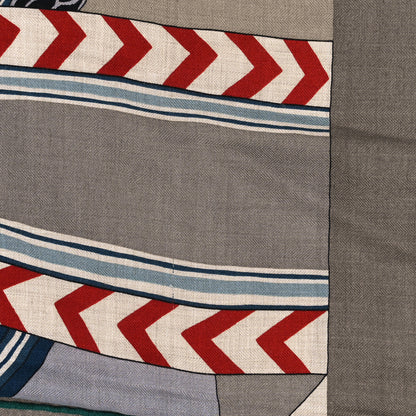 Hermes Cashmere Silk La Selle Imaginaire Shawl 140 Gris Cendre Naturel Bleu 4 of 4
