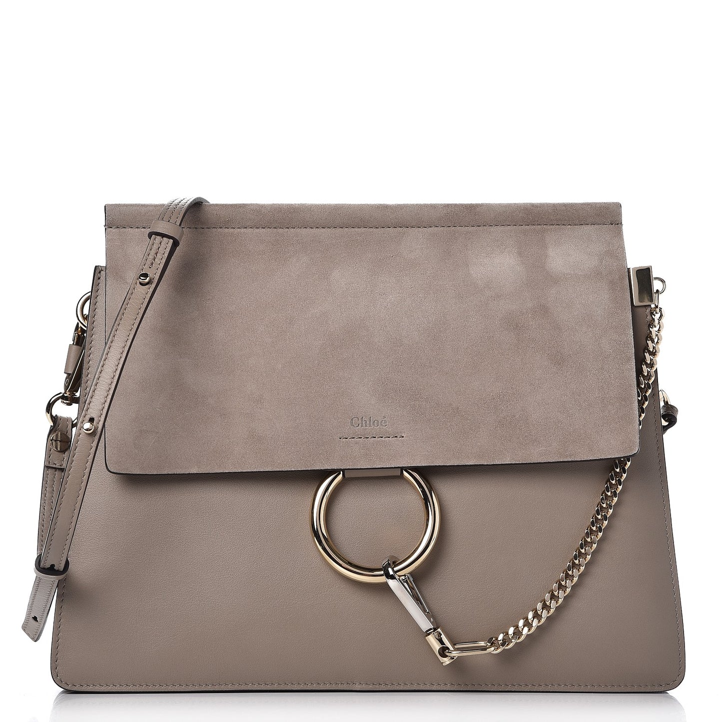 Calfskin Suede Medium Faye Shoulder Bag Motty Grey