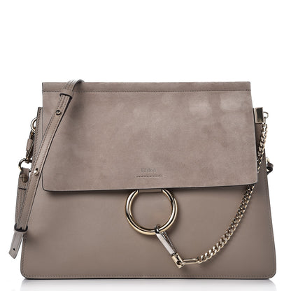 Chloe Calfskin Suede Medium Faye Shoulder Bag Motty Grey 1 of 7