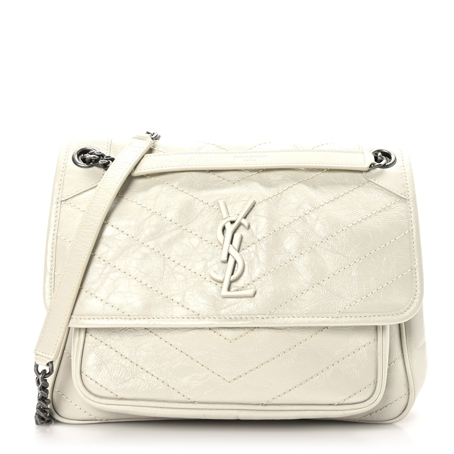 Saint Laurent Crinkled Calfskin Matelasse Monogram Medium Niki Chain Satchel Crema Soft 1 of 9