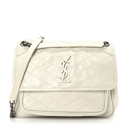 Saint Laurent Crinkled Calfskin Matelasse Monogram Medium Niki Chain Satchel Crema Soft 1 of 9