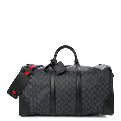 Gucci Soft GG Supreme Monogram Appia Calfskin Web Large Carry On Duffle Bag Black Grey 1 of 14