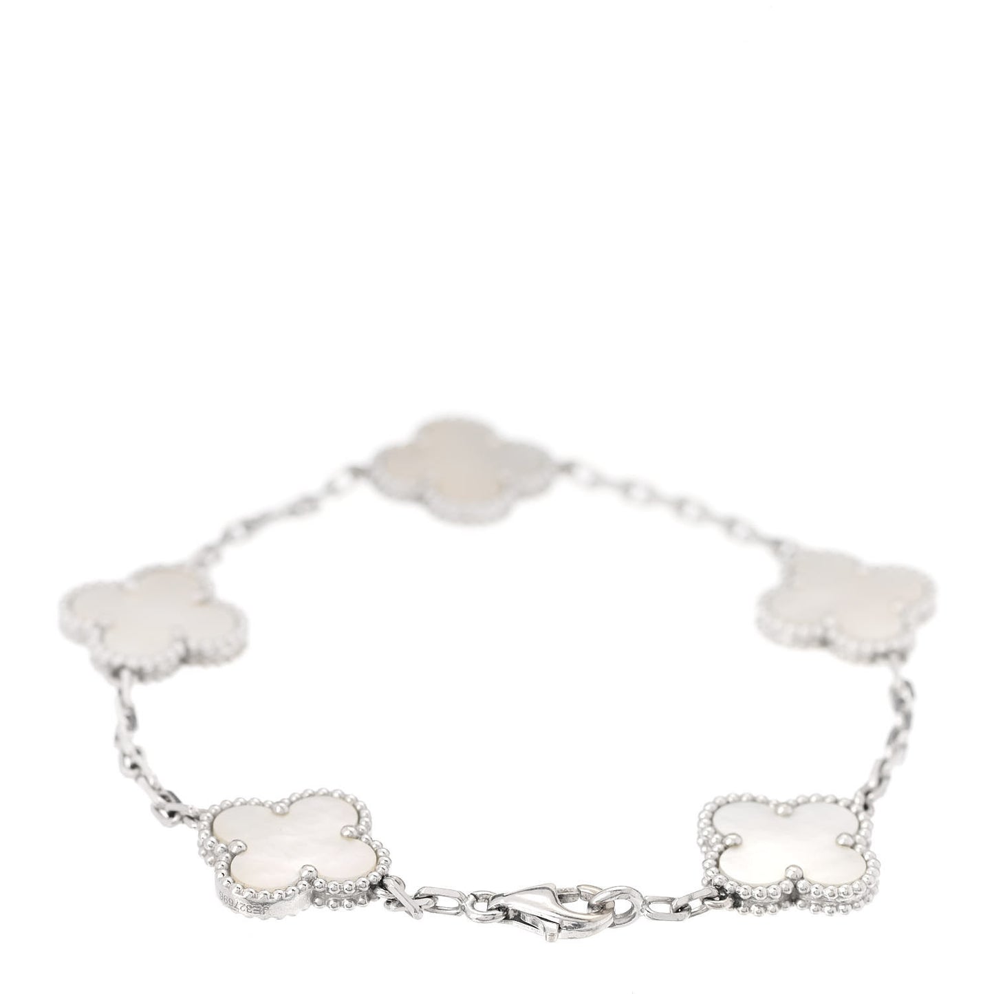 18K White Gold Mother of Pearl 5 Motifs Vintage Alhambra Bracelet