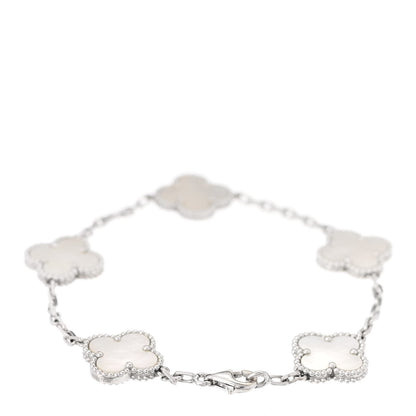 Van Cleef & Arpels 18K White Gold Mother of Pearl 5 Motifs Vintage Alhambra Bracelet 3 of 6
