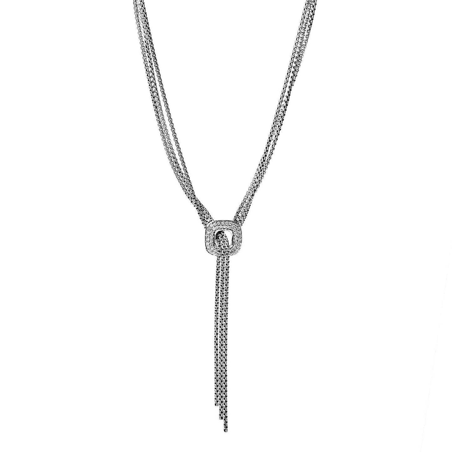 Sterling Silver Diamond 14mm Waterfall Lariat Necklace