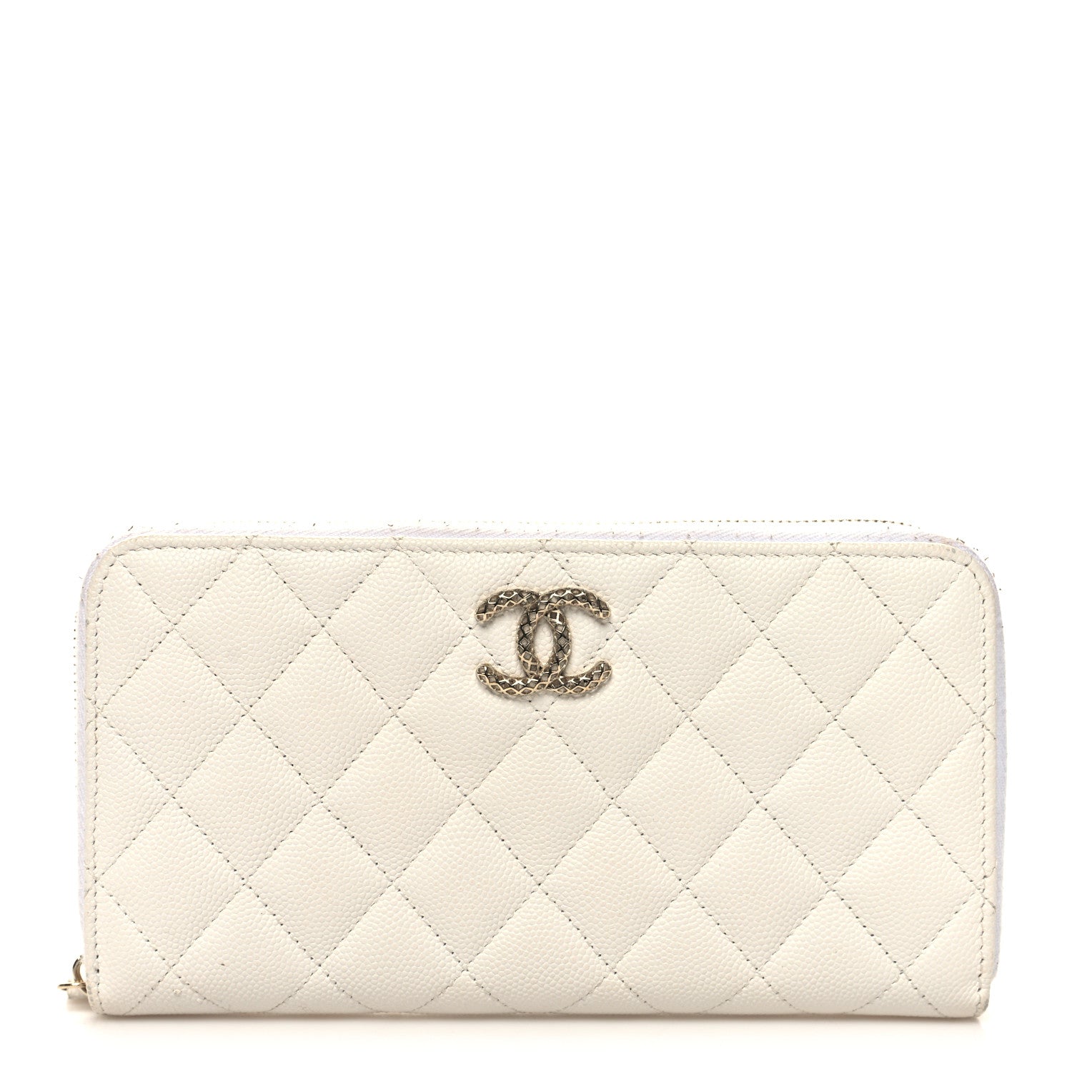 Chanel Caviar Quilted Perforated CC Zip Wallet White 1 of 13